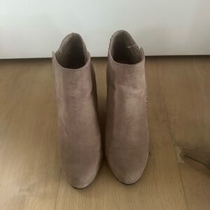 BCBG suede tan wedge ankle booties
